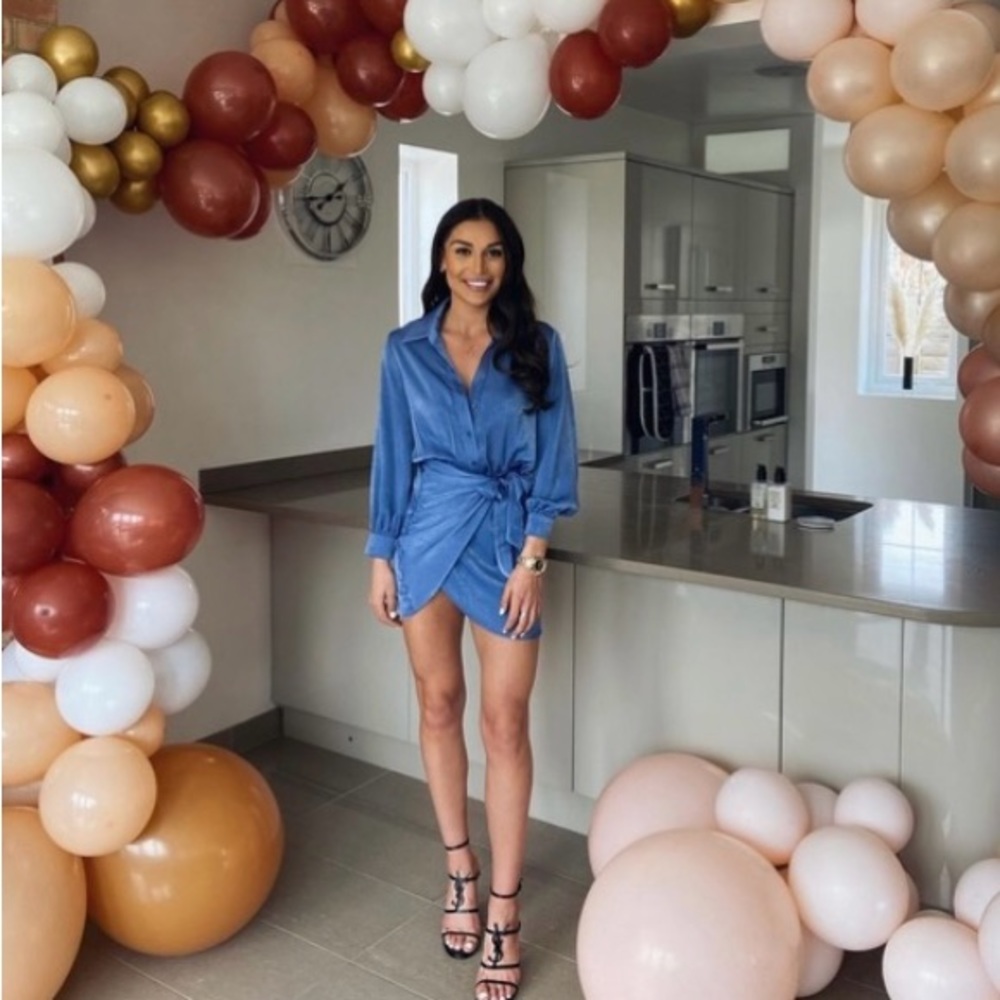 Zara Blue Satin Effect Tie Wrap Dress*